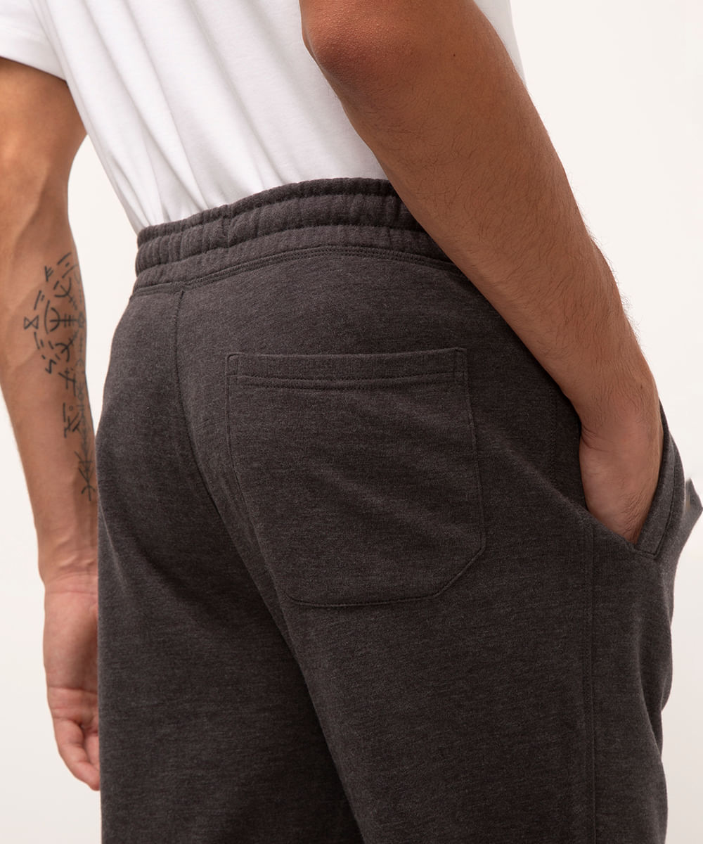 calça reta de moletom cinza escuro