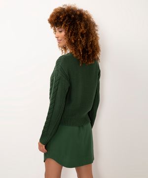 cardigan de tricô manga longa com botões verde