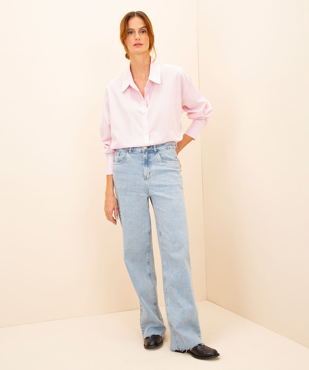 camisa listrada manga longa mindset rosa