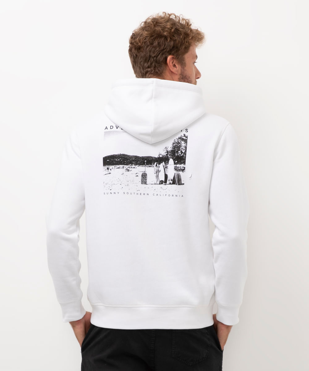 blusão de moletom com capuz california branco