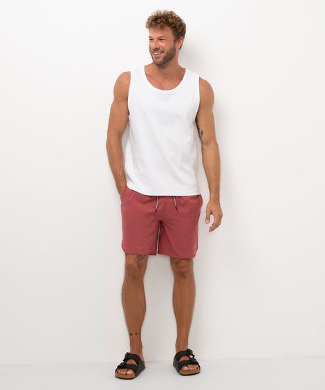 short praia com bolsos vermelho