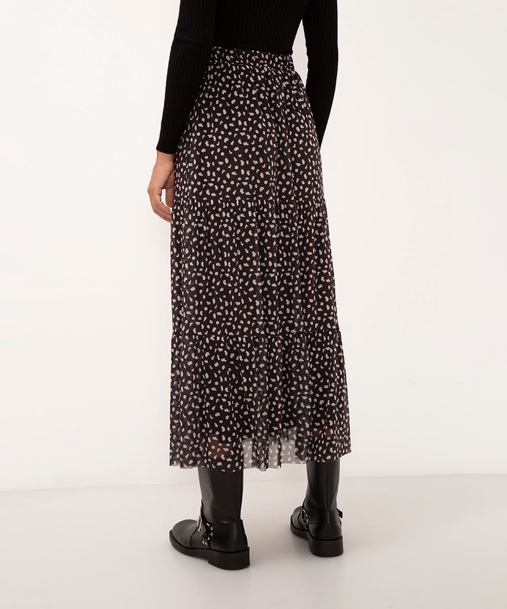 saia longa de tule cintura alta preto