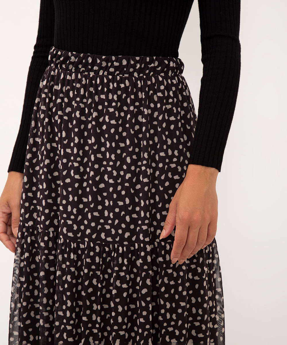 saia longa de tule cintura alta preto