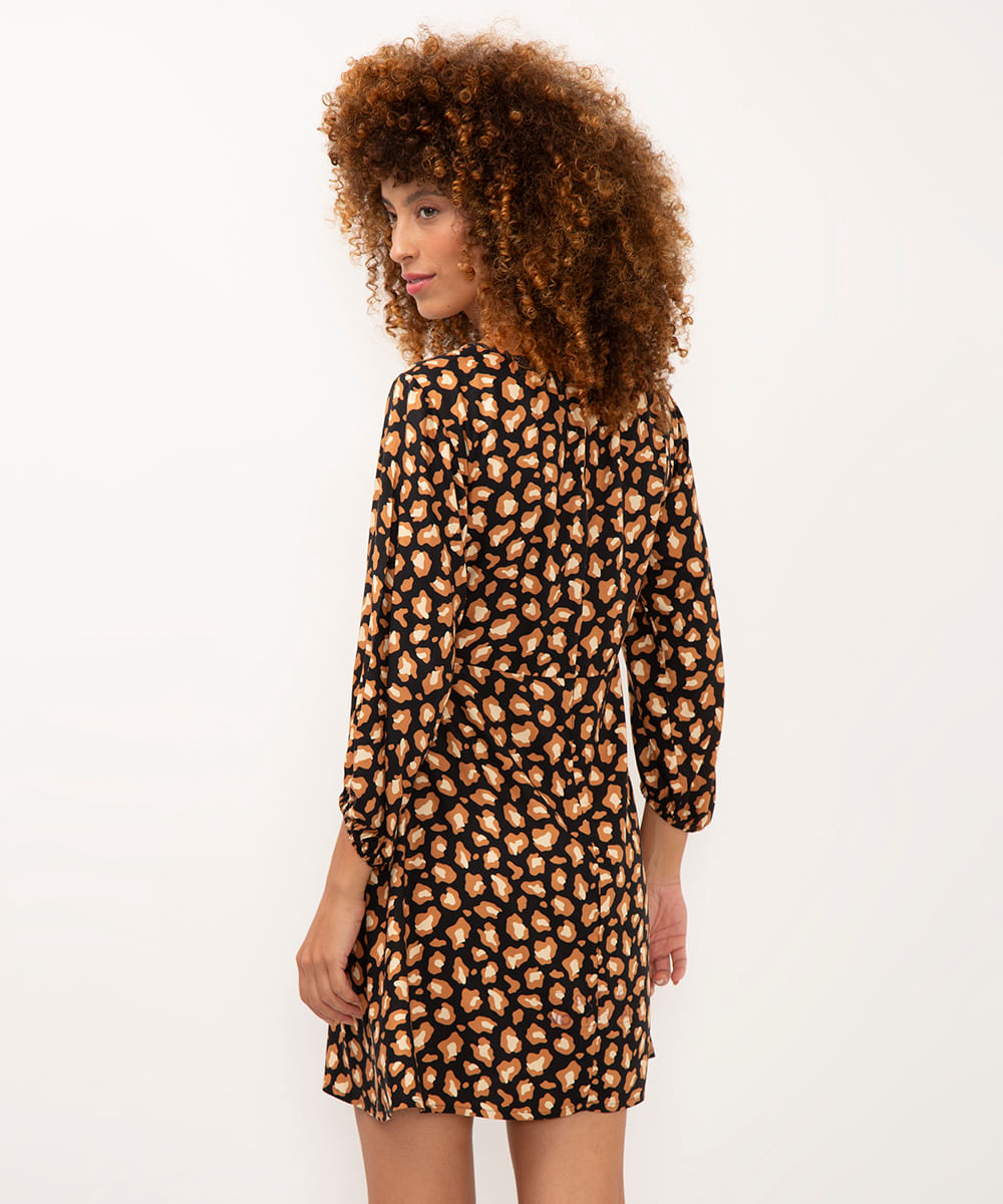 vestido de viscose animal print oncinha preto