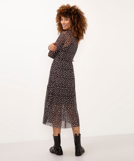 vestido midi de tule com recortes preto