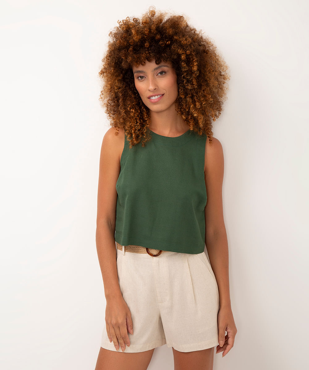 cropped com linho verde