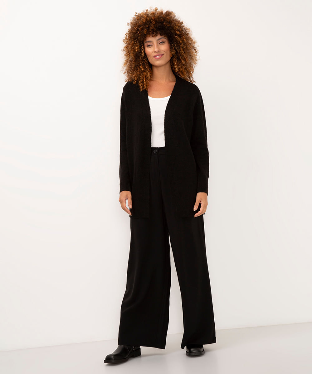cardigan alongado de tricot preto
