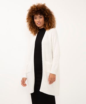 cardigan de tricô chenille com bolsos off white