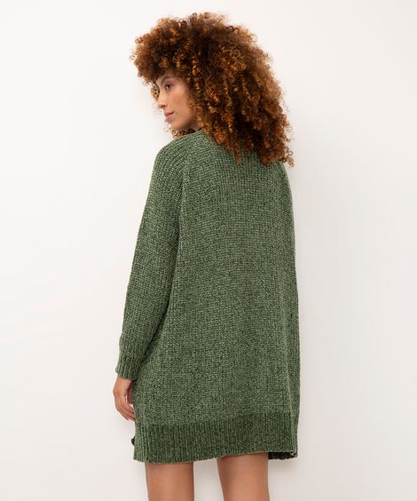 cardigan de tricô chenille com bolsos verde militar