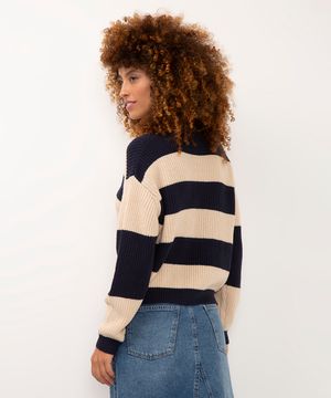 suéter de tricot listrado azul marinho