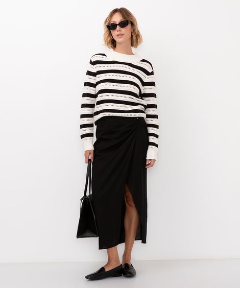 saia midi com fenda cintura alta preto