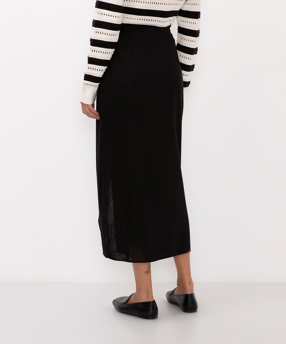 saia midi com fenda cintura alta preto