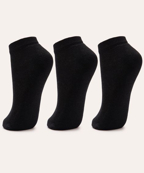 kit de 3 pares de meias cano baixo atoalhada preto