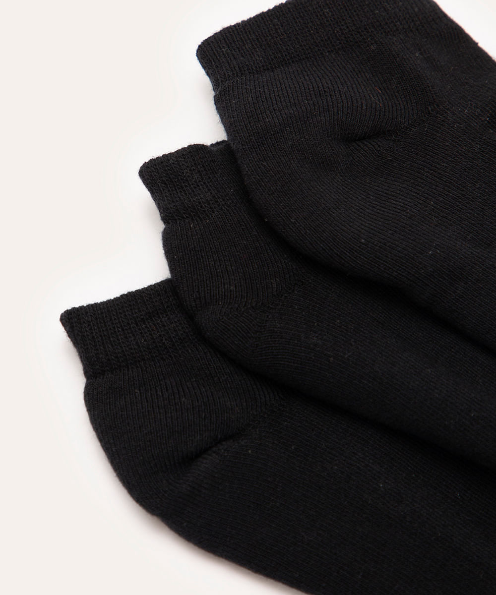 kit de 3 pares de meias cano baixo atoalhada preto