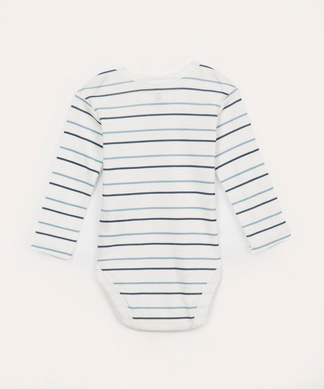 body infantil de algodão manga longa listrado off white