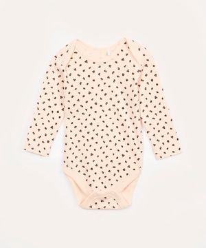 body infantil de algodão manga longa animal print rosa