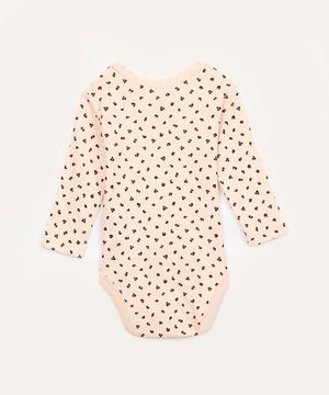 body infantil de algodão manga longa animal print rosa