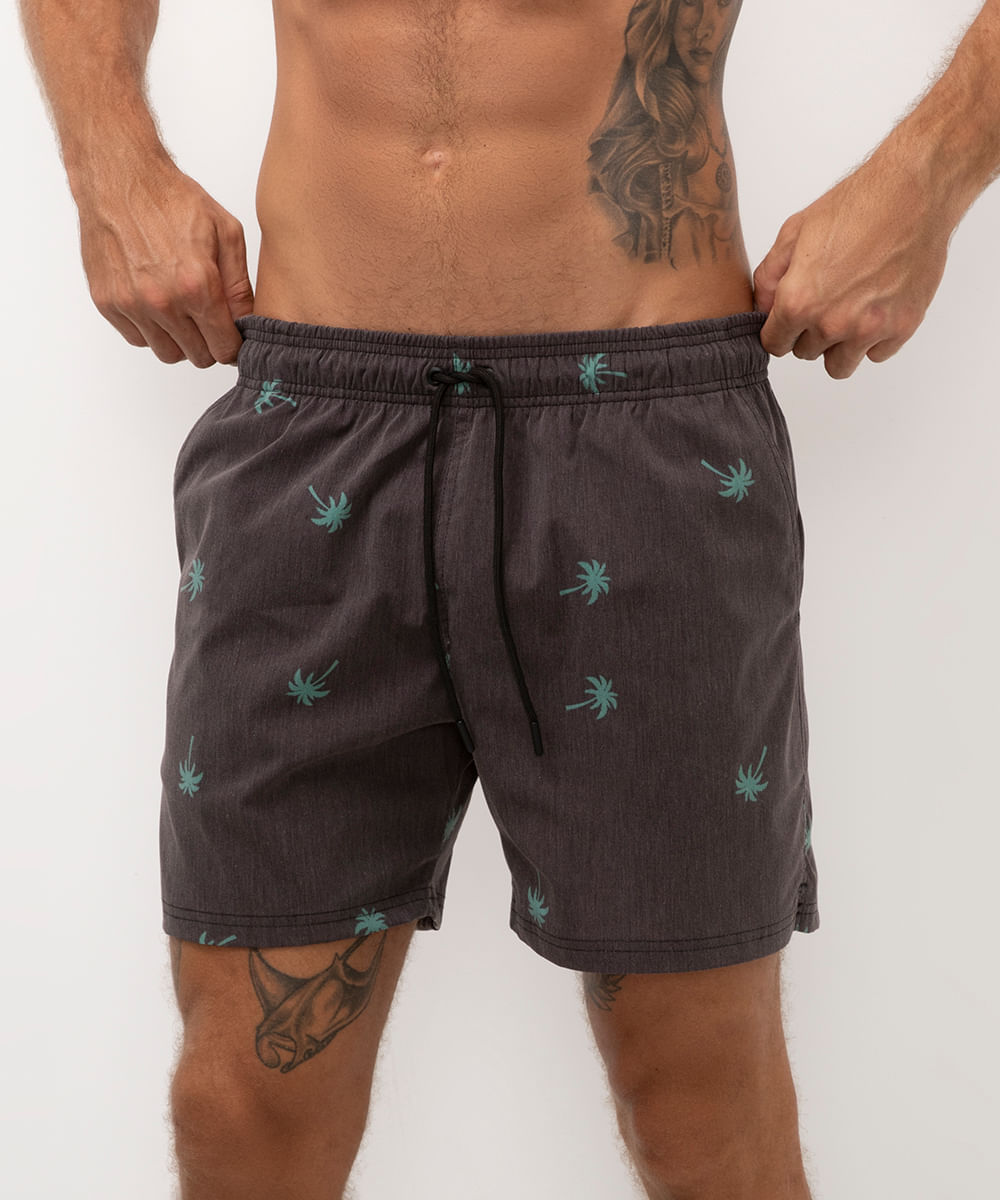 short surf cós elástico coqueiros preto