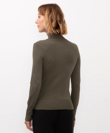blusa gola alta manga longa botões - verde militar
