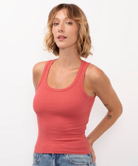regata canelada  de algodão rosa