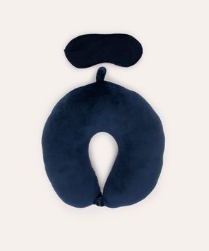apoio de pescoço com máscara de dormir azul marinho