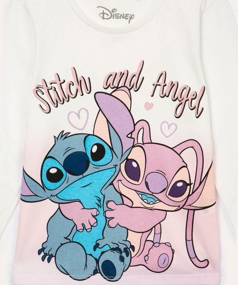camiseta infantil manga longa stitch angel off white