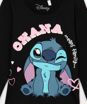 camiseta infantil manga longa ohana stitch preto