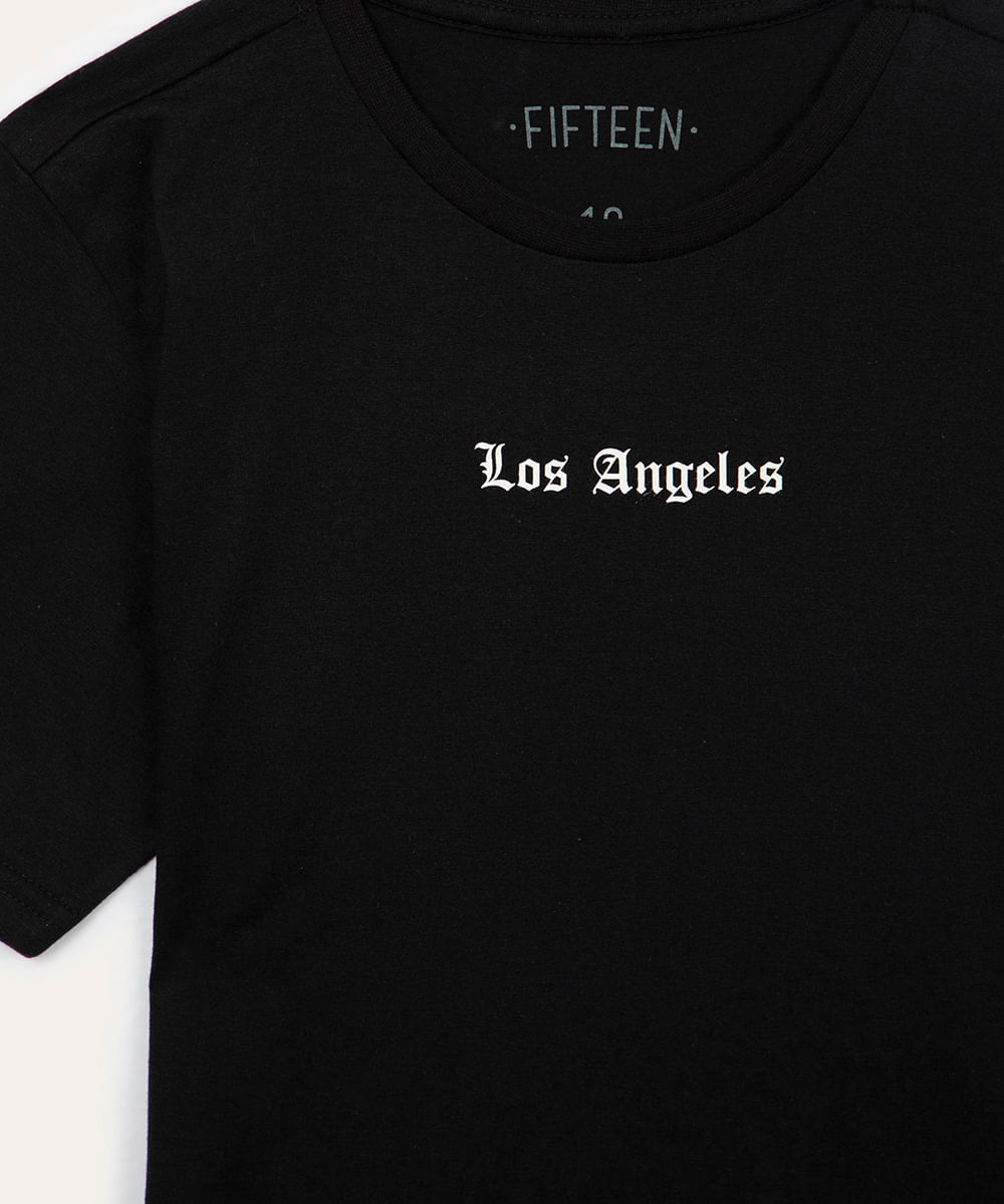 camiseta juvenil manga curta los angeles preto