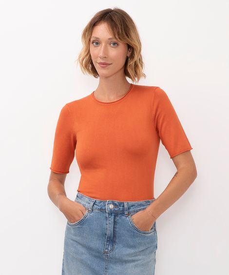 blusa de tricot manga curta terracota