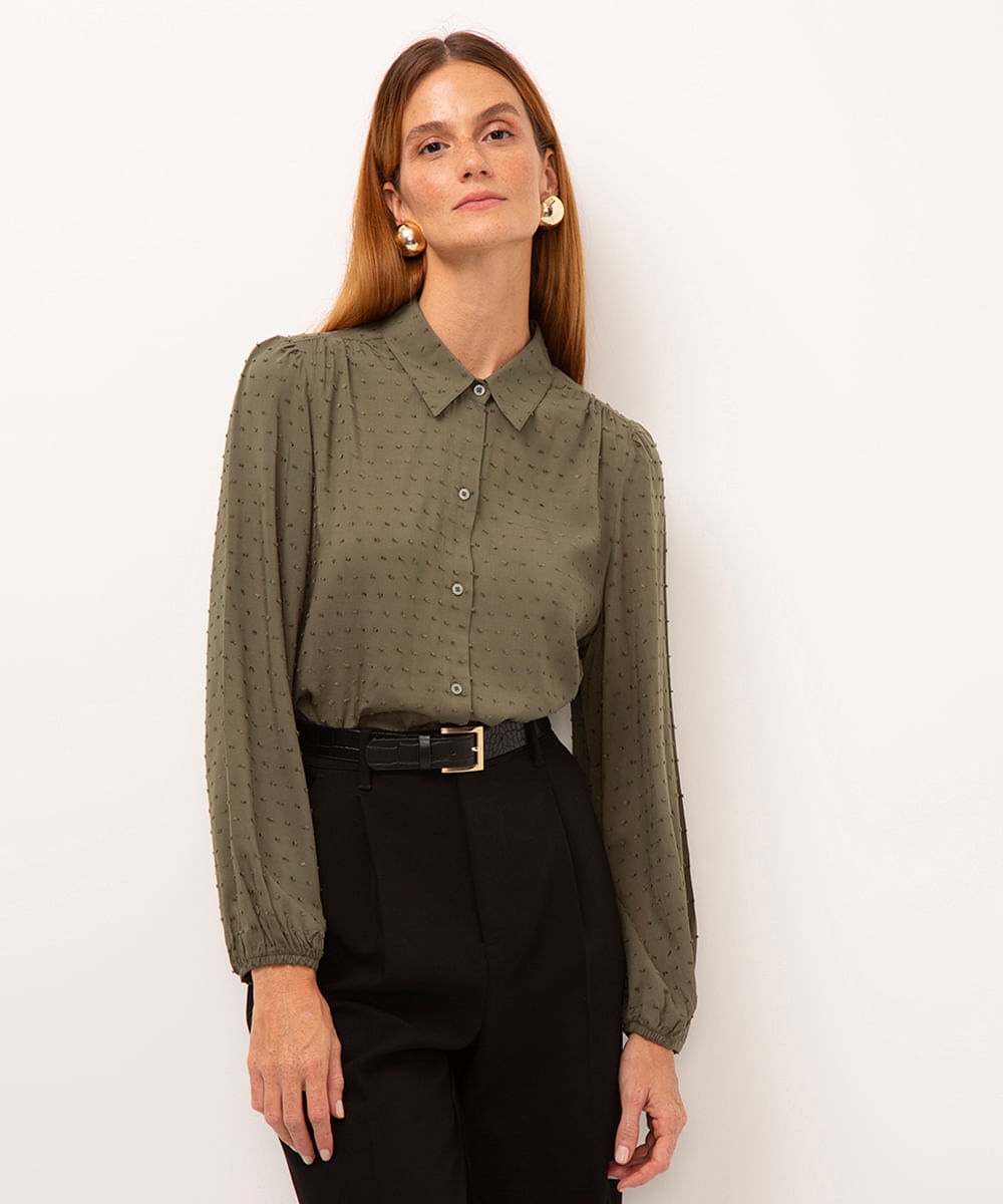 camisa texturizada manga longa verde militar
