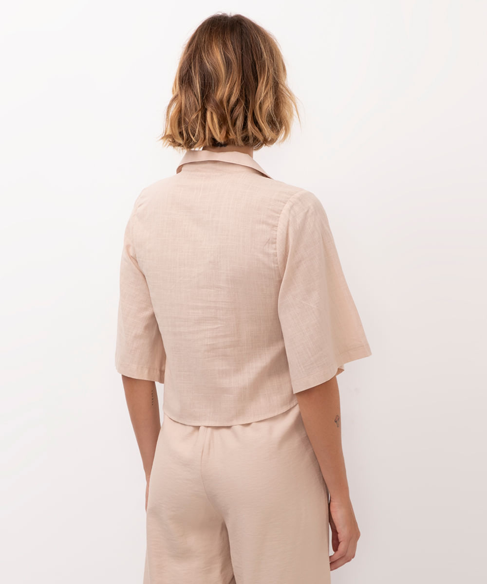 camisa de algodão com amarração bege
