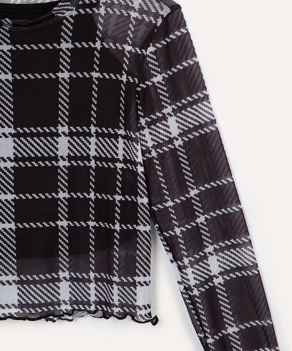 blusa infantil de tule xadrez preto