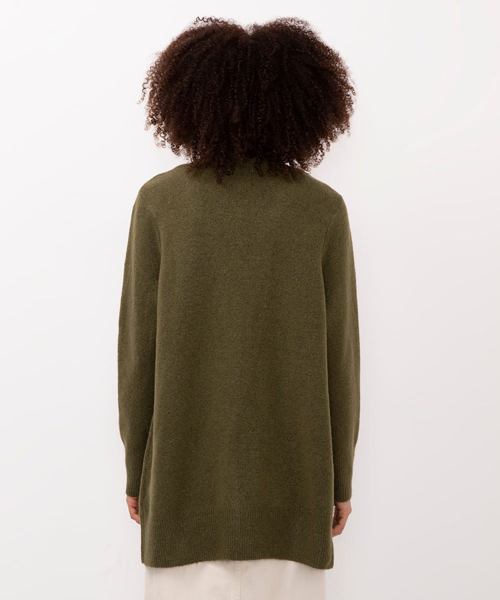 cardigan alongado de tricot verde