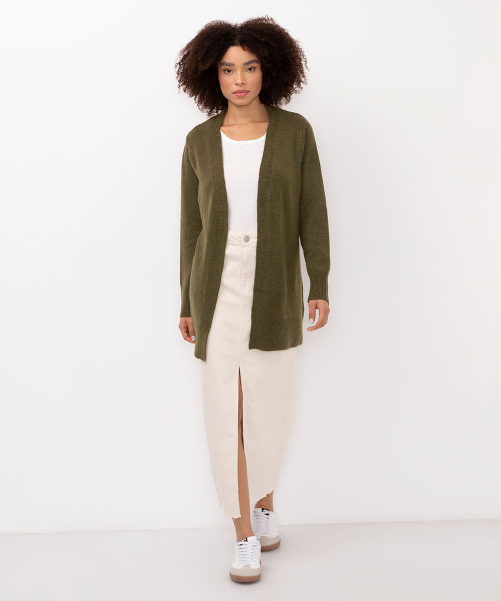 cardigan alongado de tricot verde
