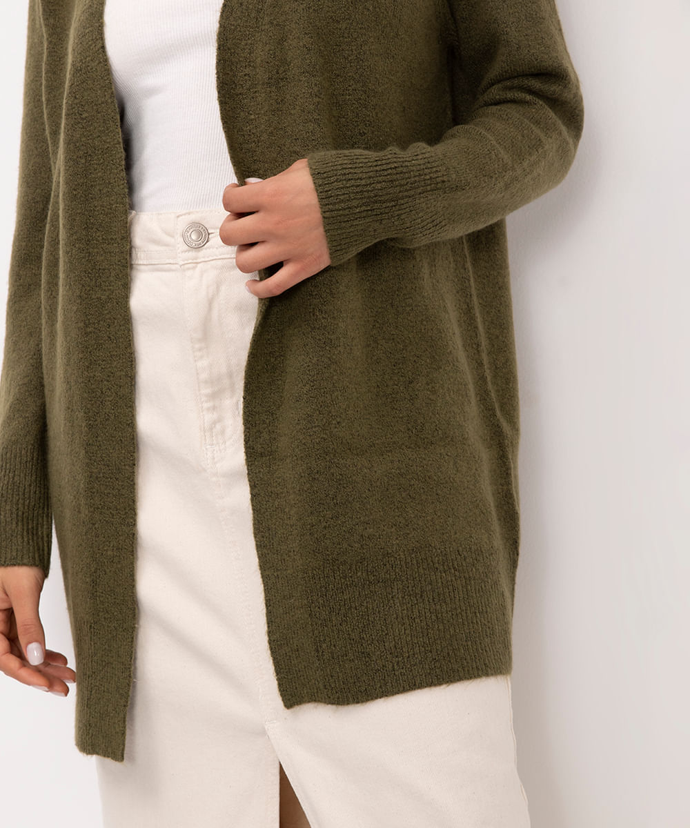 cardigan alongado de tricot verde