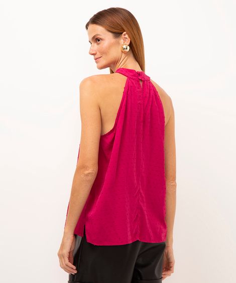 blusa texturizada halter neck rosa