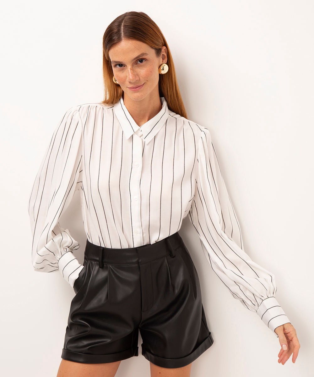 camisa de viscose listrada preta