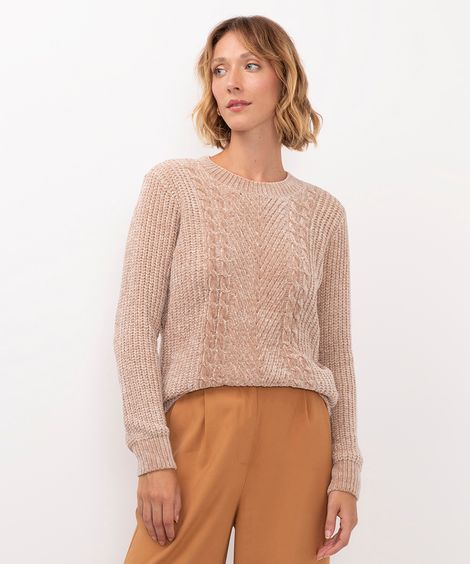 suéter de tricot chenille texturizado - areia
