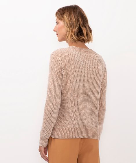 suéter de tricot chenille texturizado - areia
