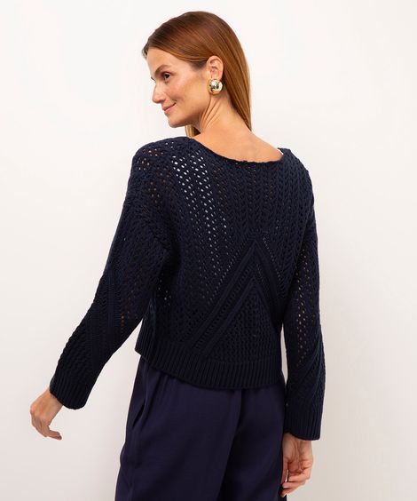 suéter de tricot amplo azul marinho