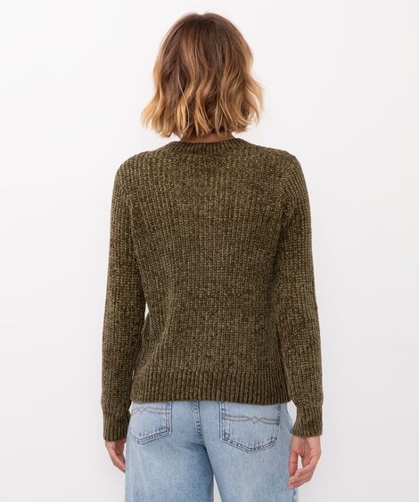 suéter de tricot chenille texturizado - verde escuro