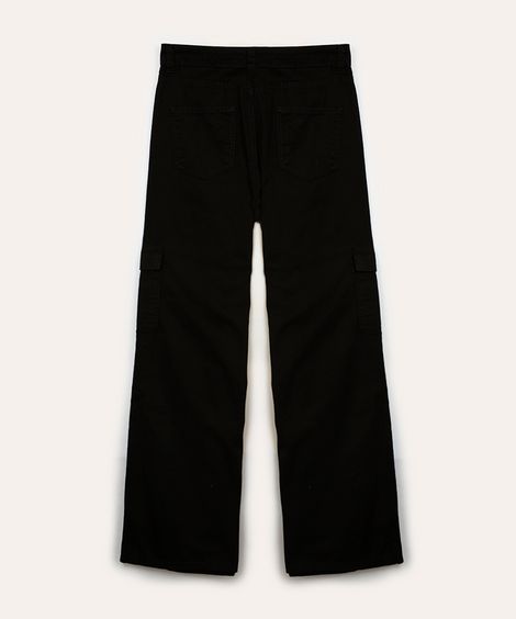 calça wide leg de sarja infantil cargo preto