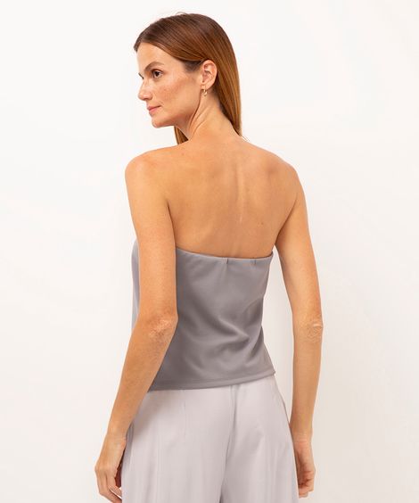 blusa sem alça com pregas cinza