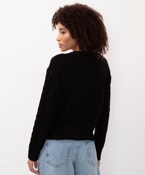cardigan de tricô manga longa com botões preto