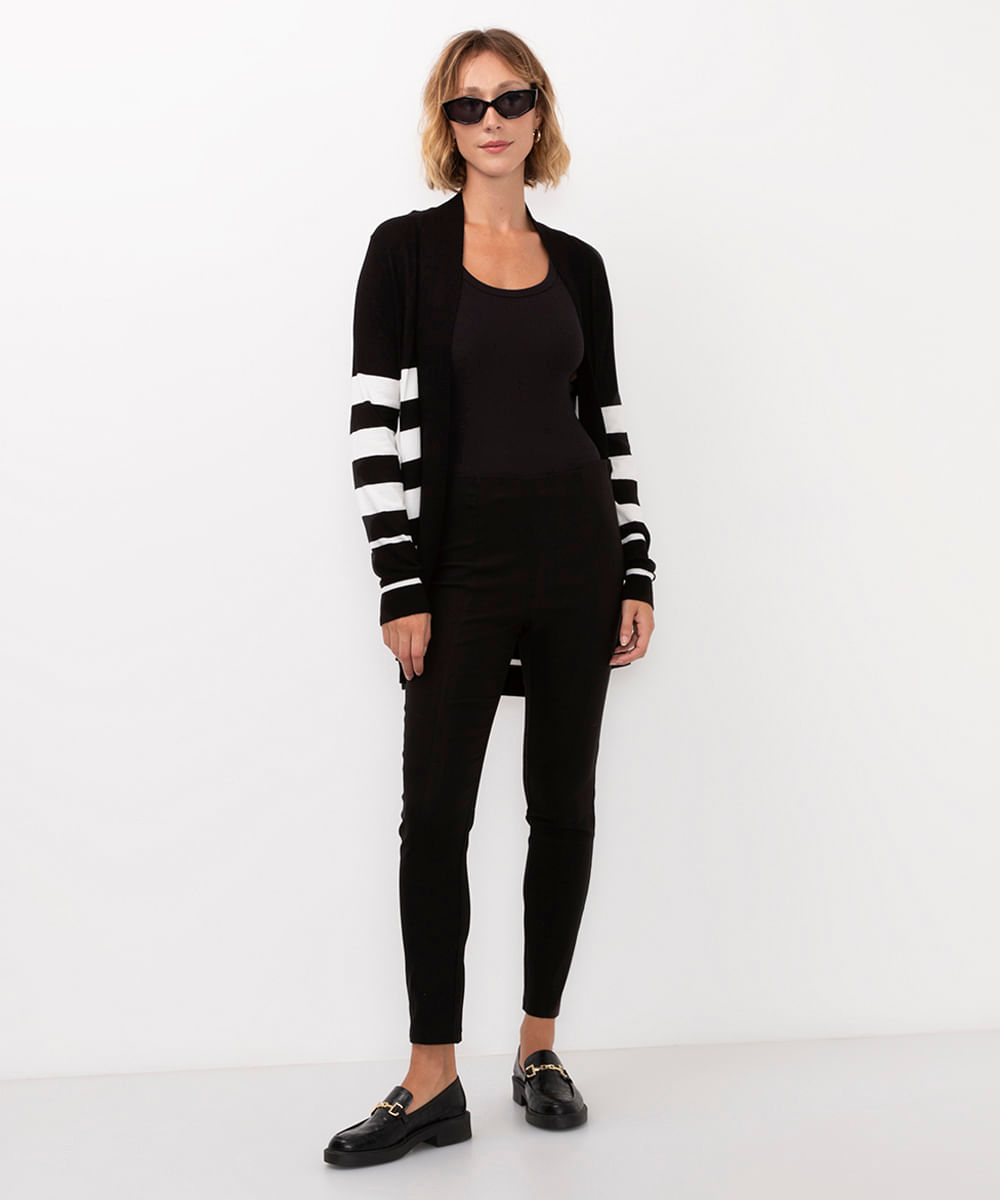 cardigan de tricô listrado detalhe canelado preto