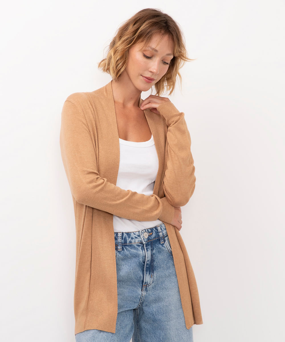 cardigan de tricô detalhe canelado bordô - bege claro