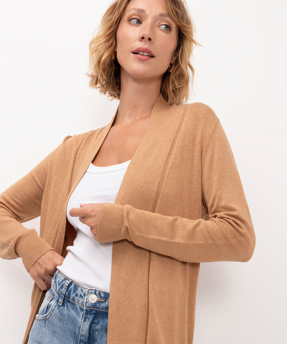 cardigan de tricô detalhe canelado bordô - bege claro