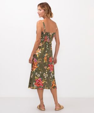 vestido midi de viscose floral verde