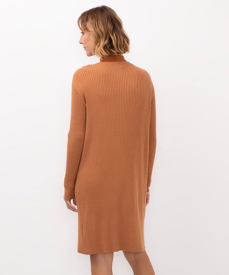 cardigan alongado de tricot canelado bege