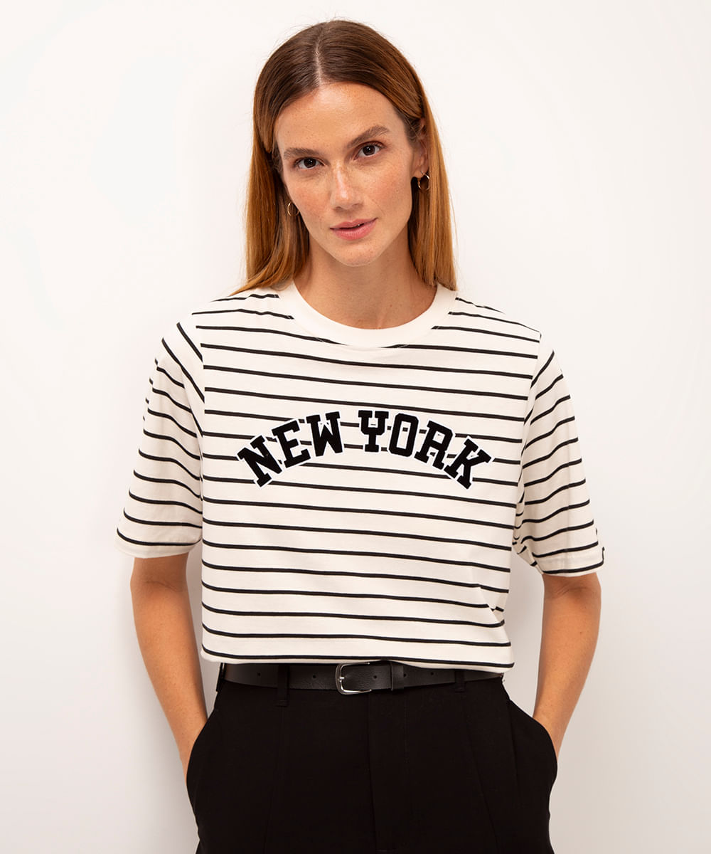 camiseta de algodão new york listrada off white